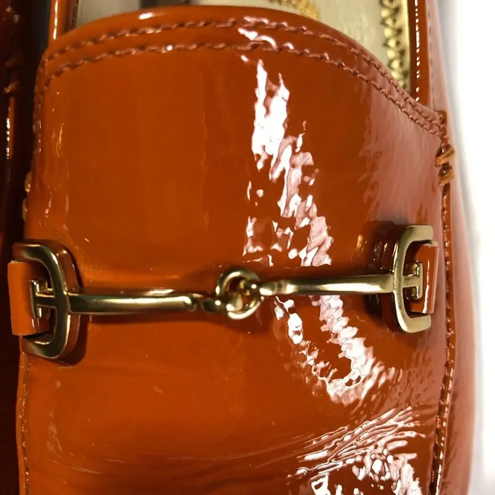 Sam Edelman Loraine Horsebit Orange Patent leather loafers womens 5.5 EUC preppy